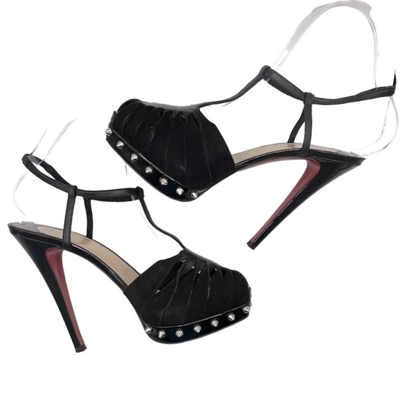 CHRISTIAN LOUBOUTIN Zigounette 140 Spike Accent T-Strap Heels Size 38EU 8US - Picture 7 of 16